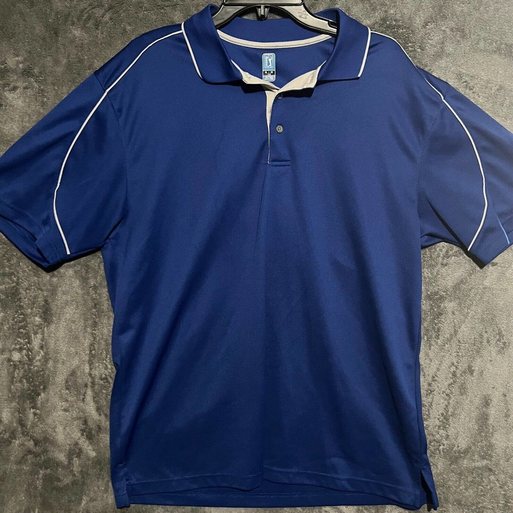 PGA Tour Mens XL Airflux Short Sleeve Blue Golf Polo Shirt Performance Casual